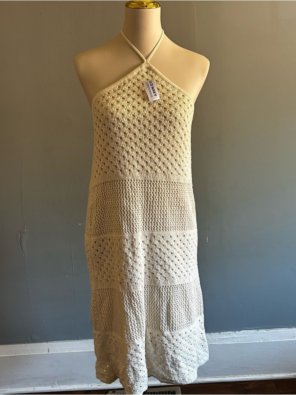 NWT Old Navy Halter Crochet Mini Dress | Size: L | Cozy Cashmere - Picture 2 of 5